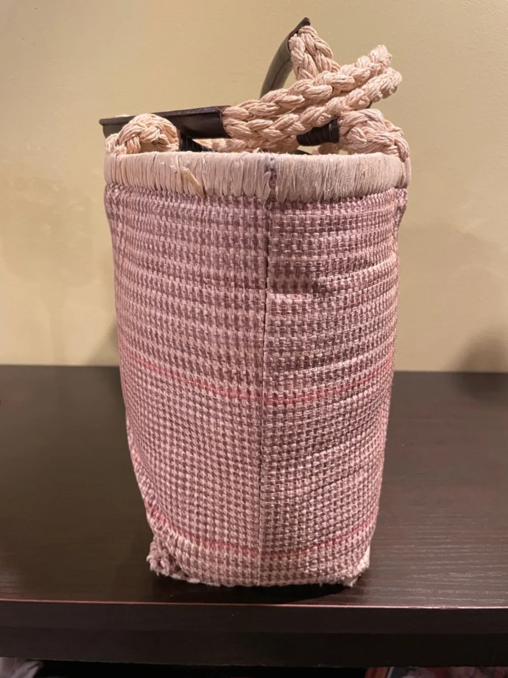 Ralph Lauren Jute Woven Pink Plaid Tote Bag Summer Beach